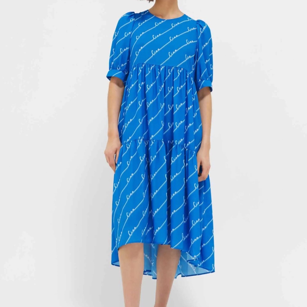 Chinti & Parker Blue Ciao Print Crepe Georgette Midi Dress NWT